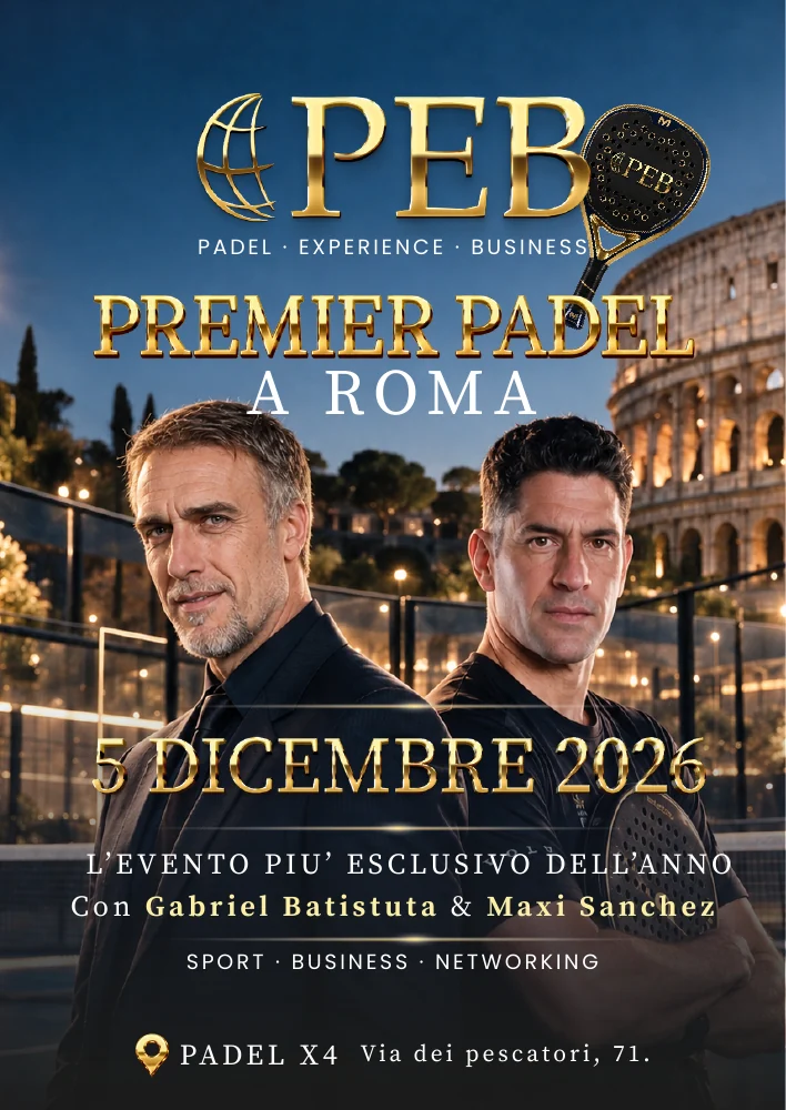 Premier Padel a Roma 2026 con Gabriel Omar Batistuta e Maxi Sánchez